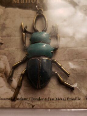 Blue Moon Beads Turquoise Blue Enamel Beetle Insect Pendant Manor House New 2"